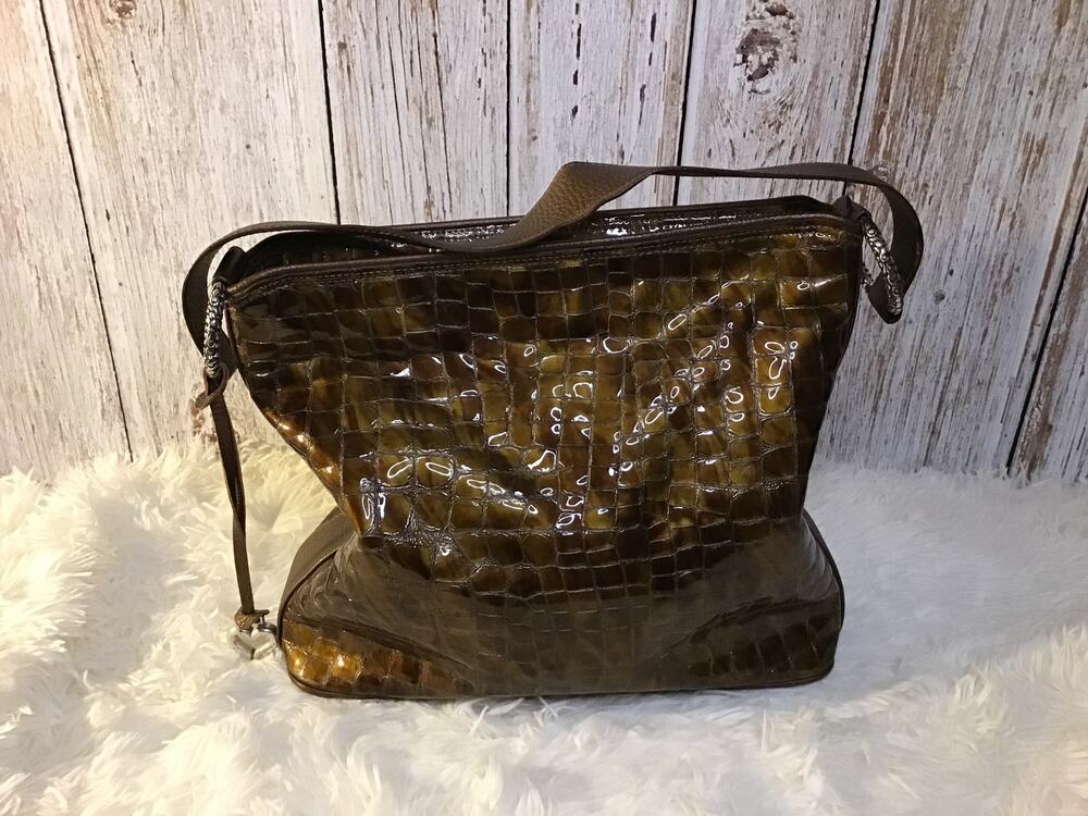 Brighton Croc Embossed Patent Leather Brown Hobo Handbag